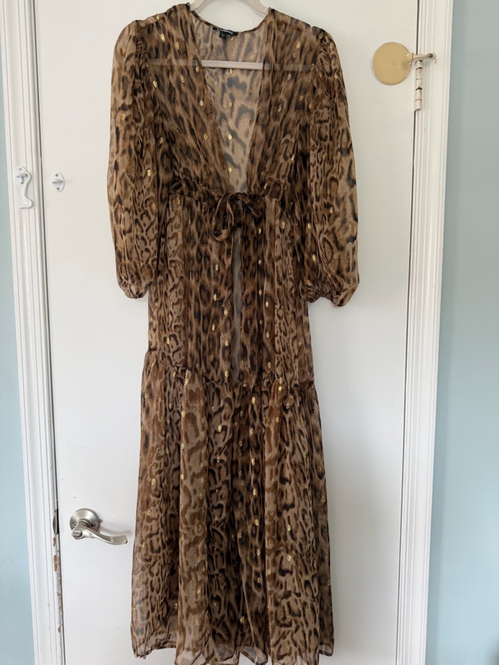 Express Brown Leopard Print Maxi Wrap with Gold Accent women size M